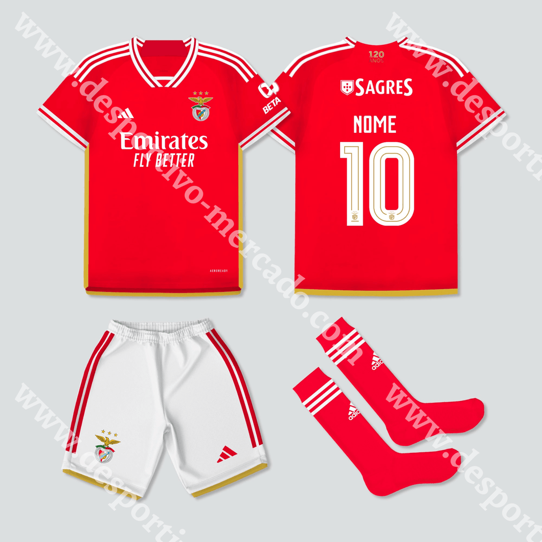 Novo Kit Criança Principal Sl Benfica 23/24 Camisola Futebol