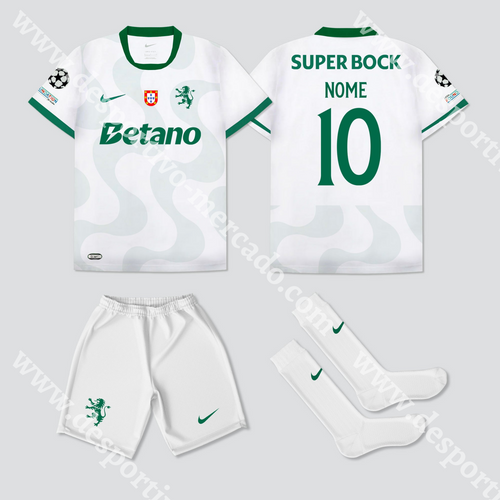 NOVO KIT CRIANÇA ALTERNATIVO BRANCO SPORTING CP 25/26