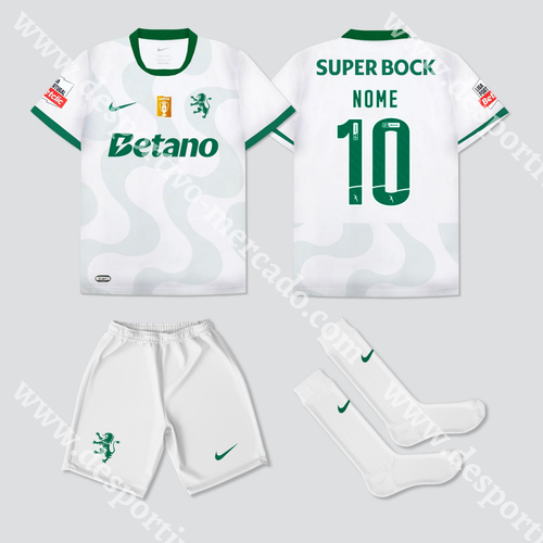 NOVO KIT CRIANÇA ALTERNATIVO BRANCO SPORTING CP 25/26