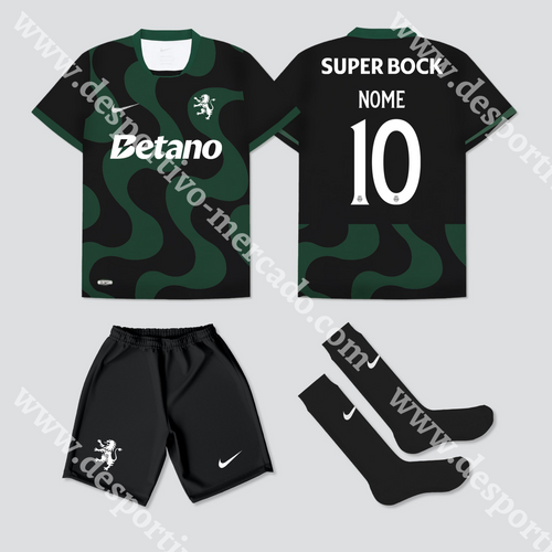 NOVO KIT CRIANÇA ALTERNATIVO PRETO SPORTING CP 25/26